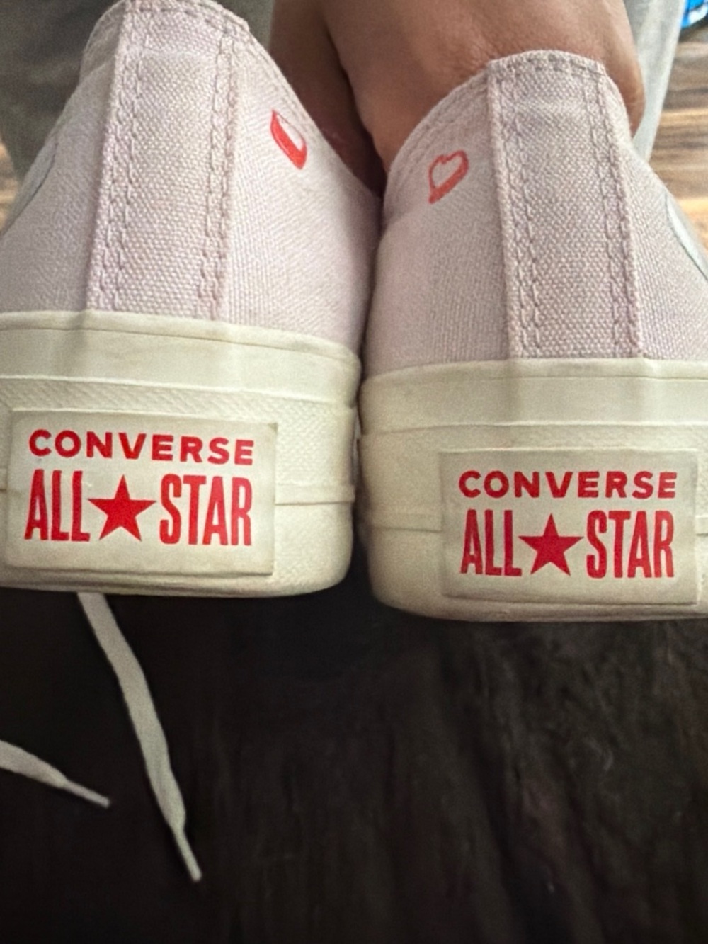 Converse Women's Pale Pink Canvas Low-Top Sneakers with Heart Accents - Picture 5 of 5